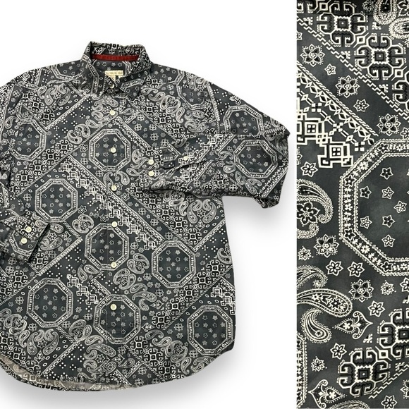 The Territory Ahead Shirt Gray Bandana Print Long Sleeve Button Front Medium - Picture 1 of 8